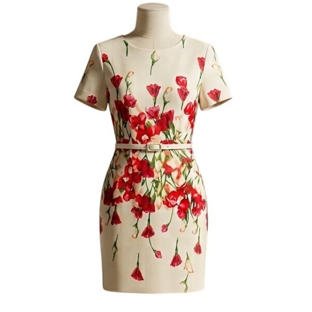 Vicky and Lucas Floral Sheath Dress Tulip Print Short Sleeve Party S NWT